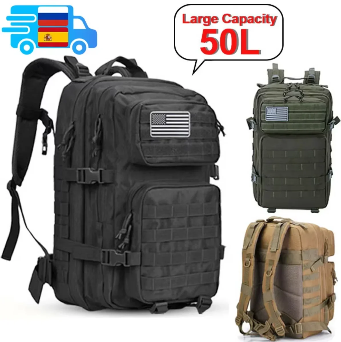 2Q-50L Tactical Backpack Men's - Rucksack Military Style 评论和价格